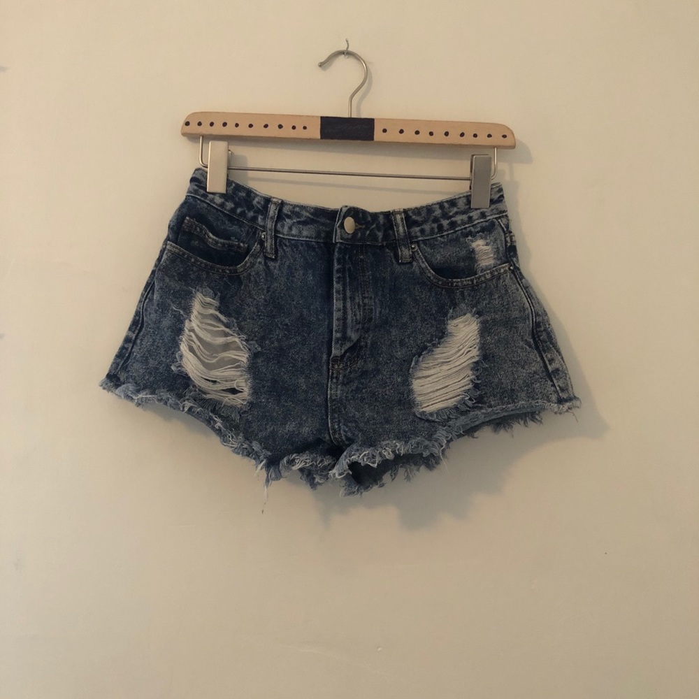 Distressed denim shorts